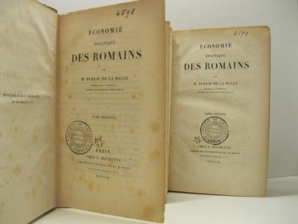 Economie politique des romains. Tome premier ( - deuxieme) - Adolphe Dureau de La Malle - copertina