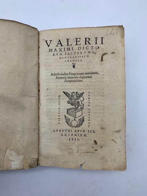 Valerii Maximi dictorum factorumq. memorabilium exempla - Valerio Massimo - copertina