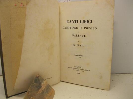 Canti lirici. Canti per il popolo e ballate. Vol. I (-II) - Giovanni Prati - copertina