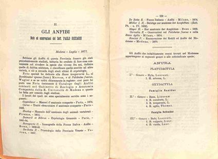 Gli anfibi del Modenese Note ed osservazioni del Dott. Paolo Riccardi - Paolo Riccardi - copertina