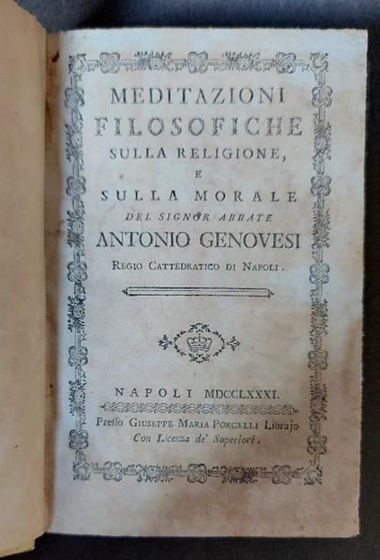 Meditazioni filosofiche sulla religione e sulla morale.. - Antonio Genovesi - copertina