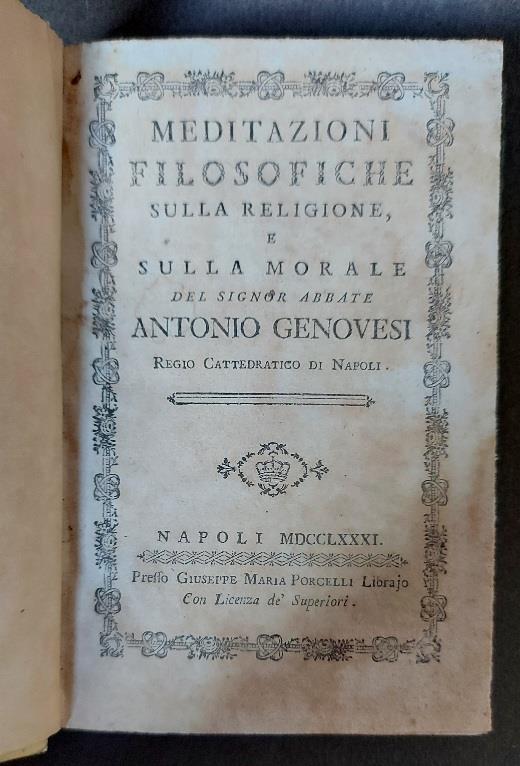 Meditazioni filosofiche sulla religione e sulla morale.. - Antonio Genovesi - copertina