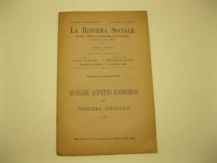 Qualche aspetto economico del problema idraulico - Pasquale Jannaccone - copertina