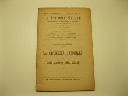 La ricchezza nazionale e il costo economico della guerra - Pasquale Jannaccone - copertina