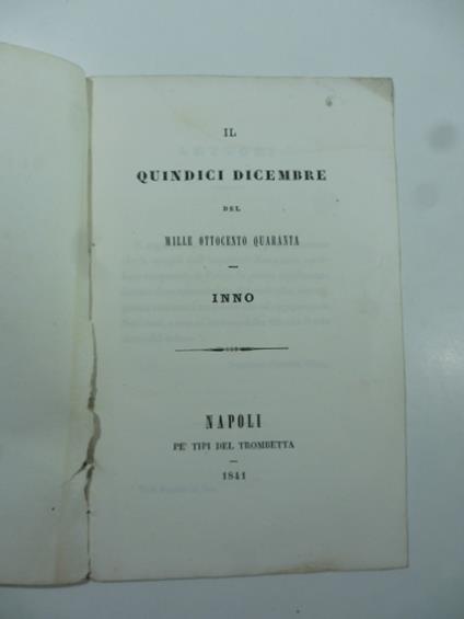 Il quindici dicembre delle mille ottocento quaranta. Inno - Domenico Simeone - copertina
