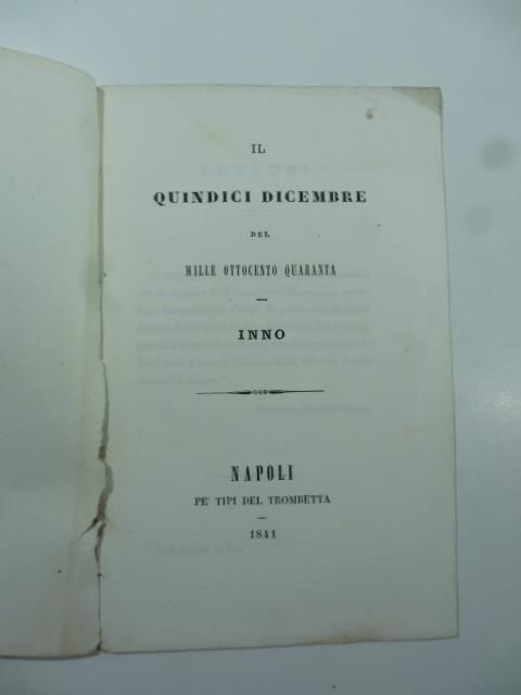 Il quindici dicembre delle mille ottocento quaranta. Inno - Domenico Simeone - copertina