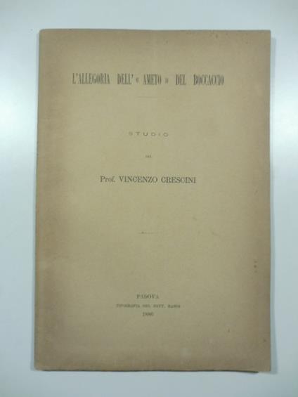 L' allegoria dell'Amleto del Boccaccio. Studio - Vincenzo Crescini - copertina
