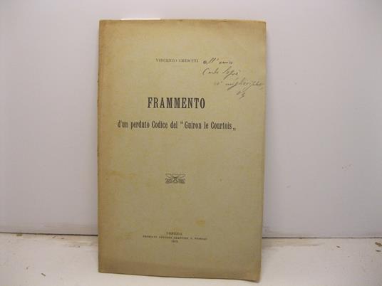 Frammento d'un perduto Codice del 'Guiron le Courtois' - Vincenzo Crescini - copertina