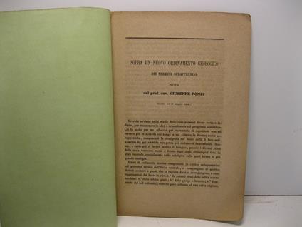 Sopra un nuovo ordinamento geologico dei terreni subappennini. Nota del prof. cav. Giuseppe Ponzi - Giuseppe Ponzi - copertina