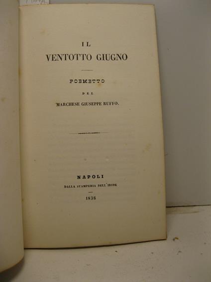 Il ventotto giugno. Poemetto - Giuseppe Ruffo - copertina