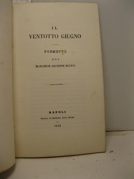 Il ventotto giugno. Poemetto - Giuseppe Ruffo - copertina