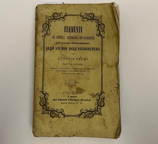 Elementi di chimica generale ed analitica per servire d'introduzione allo studio dell'agricoltura - Antonio Selmi - copertina