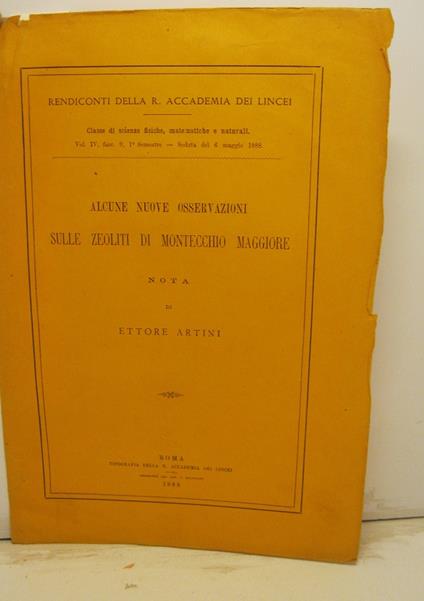 Alcune nuove osservazioni sulle zeoliti di Montecchio Maggiore - Ettore Artini - copertina