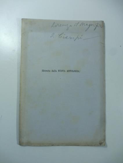 Lorenzo il magnifico e Girolamo Savonarola (estratto dalla Nuova Antologia) - Ignazio Ciampi - copertina