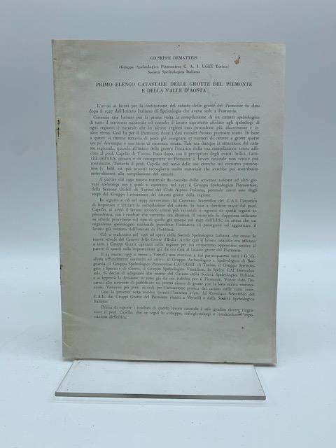 Primo elenco catastale delle grotte del Piemonte e della Valle D'Aosta - Giuseppe Dematteis - copertina