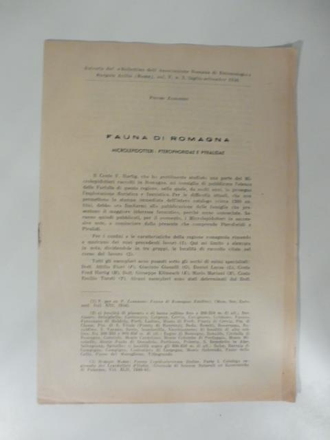 Fauna di Romagna. Microlepidotteri: pterophoridae e pyralidae - Pietro Zangheri - copertina