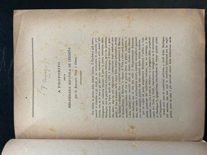 A proposito della Bibliografia espanola de Cerdena por D. Edoardo Toda y Guell - Francesco Mango - copertina