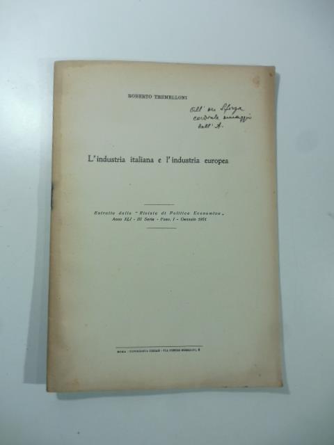 L' industria italiana e l'industria europea - Roberto Tremelloni - copertina