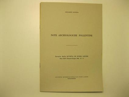 Note archeologiche pollentine Estratto dalla Rivista di Studi Liguri. Anno XXIV (Gennaio-Giugno 1958) - N. 1-2 - Edoardo Mosca - copertina