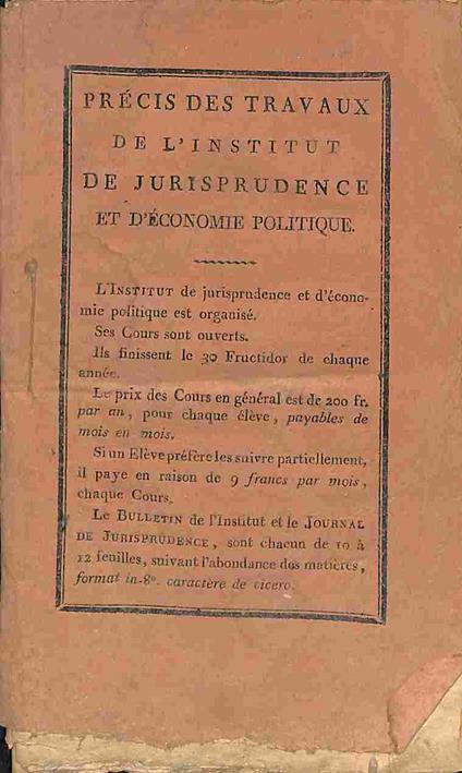 Precis de travaux de l'Institut de jurisprudence et d'economie politique - copertina
