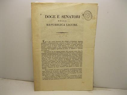 Doge e senatori della Repubblica ligure. Memoria relativa all'esclusivo diritto di pesca '...con stabilire secondo l'usato la tonnara alla Chiappa di Camogli...' - copertina