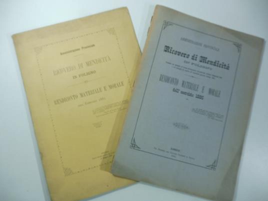 Ricovero di mendicita' in Foligno. Rendiconto materiale e morale dell'esercizio 1883 e dell'esercizio 1885 - copertina