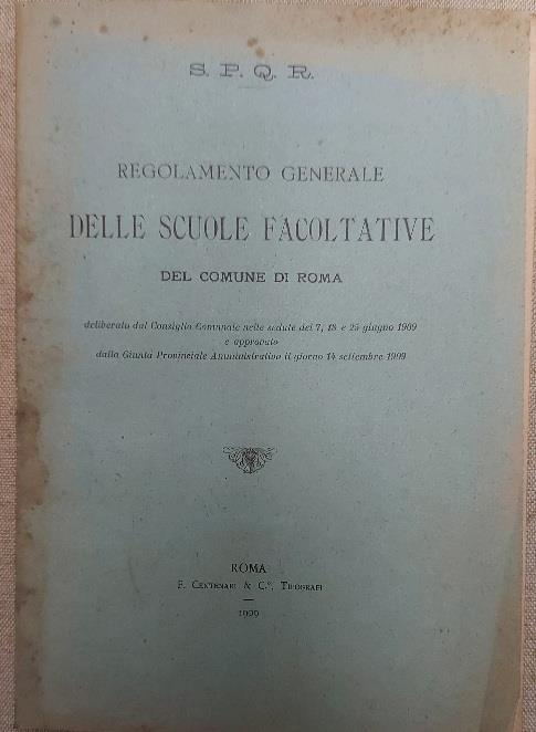 Regolamento generale delle scuole facoltative del Comune di Roma - copertina