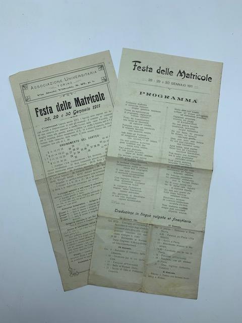 Festa delle matricole. 28 , 29, 30 Gennaio 1911. Associazione Universitaria Torino - copertina