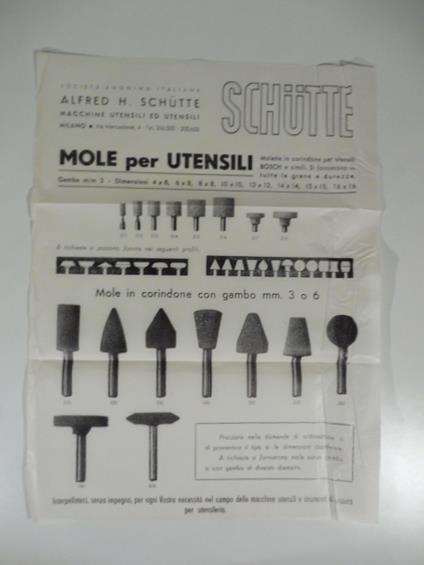 Alfred H. Schutte. Mole per utensili. Foglio pubblicitario - copertina