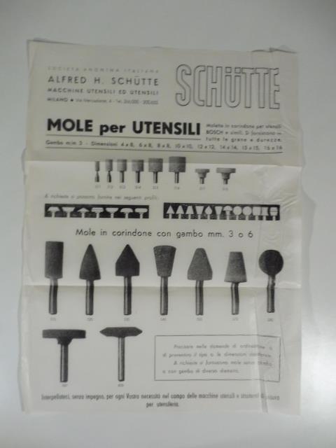 Alfred H. Schutte. Mole per utensili. Foglio pubblicitario - copertina