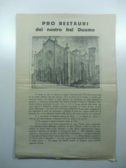 Pro restauri del nostro bel Duomo, Asti. Supplemento al n. 8 della Gazzetta d'Asti - copertina