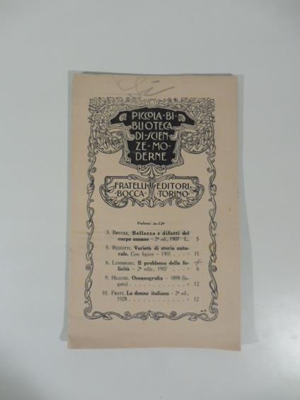 Fratelli Bocca editori, Torino. Catalogo della Piccola Biblioteca di scienze moderne - copertina
