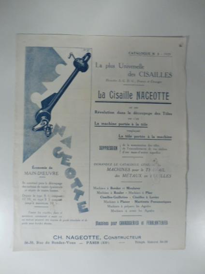 Ch. Nageotte constructeur. La plus Universelle des Cisailles. Pieghevole commerciale - copertina