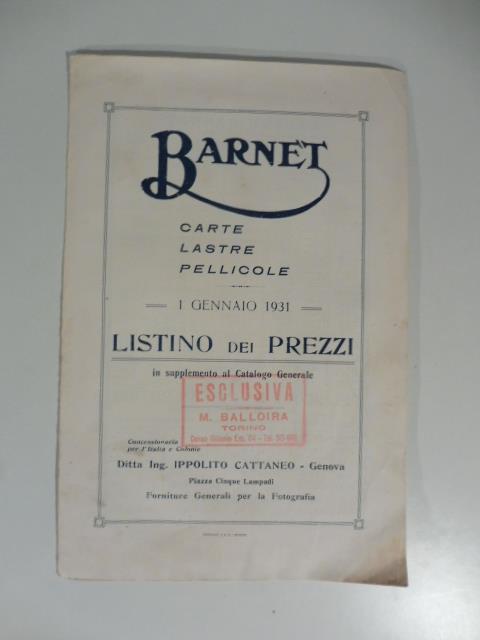 Barnet carte, lastre, pellicole. Listino dei prezzi - copertina