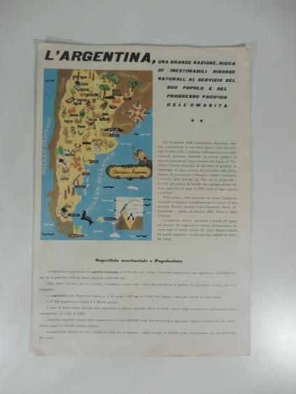 L' Argentina. Pieghevole promozionale a cura dell'Ufficio economico dell'ambasciata argentina in Italia per la XXXVI Fiera di Milano - copertina