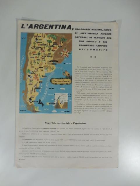 L' Argentina. Pieghevole promozionale a cura dell'Ufficio economico dell'ambasciata argentina in Italia per la XXXVI Fiera di Milano - copertina