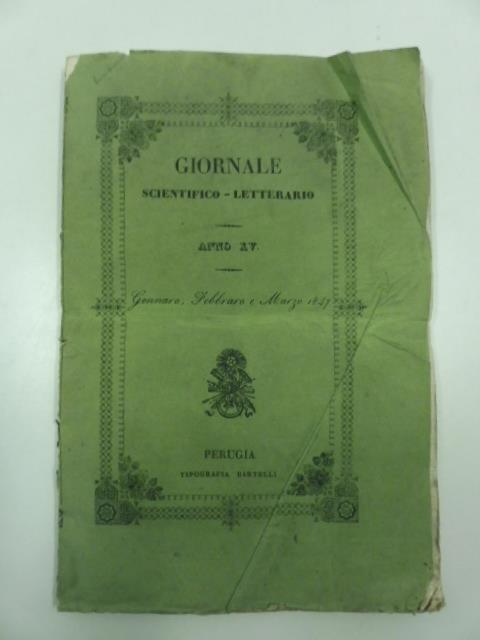 Giornale scientifico-letterario di Perugia. Anno XV. Gennaio, febbraio e marzo 1847 - copertina