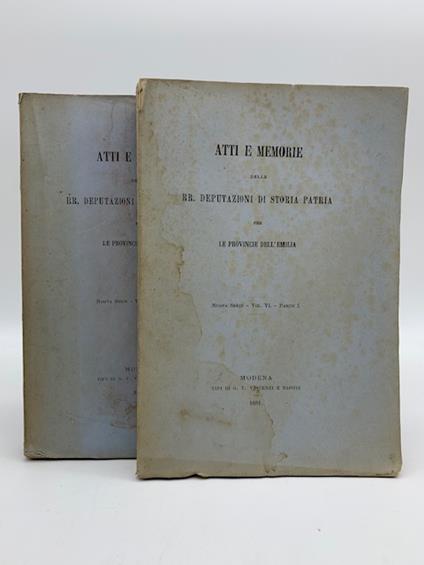 Atti e memorie delle RR. Deputazioni di storia patria per le provincie dell'Emilia, nuova serie, vol. VI, parte I e II - copertina