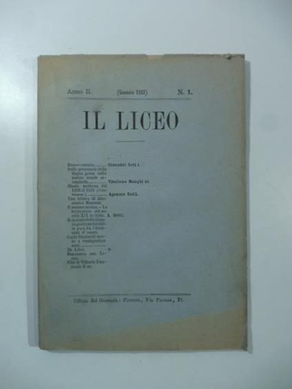 Il Liceo, anno II, gennaio 1883, n. 1 - copertina
