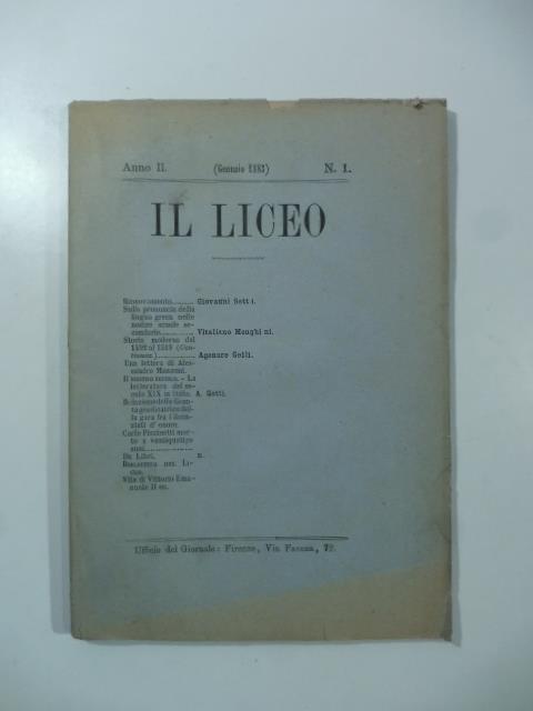 Il Liceo, anno II, gennaio 1883, n. 1 - copertina