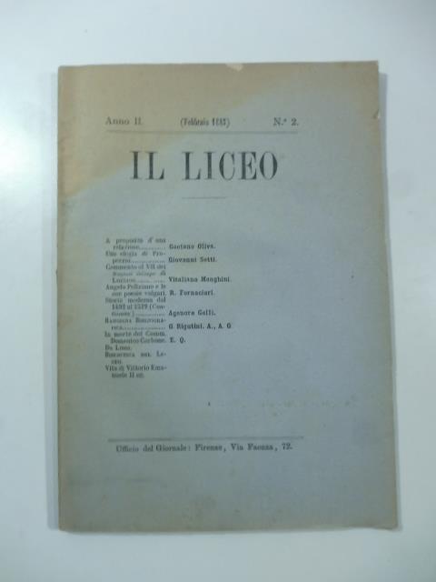 Il Liceo, anno II, febbraio 1883, n. 2 - copertina