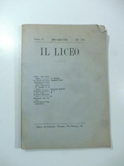 Il Liceo, anno II, marzo-aprile 1883, n. 3-4 - copertina