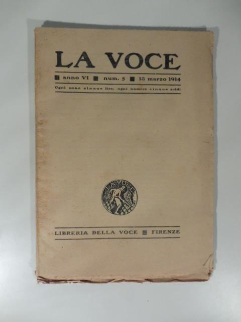La Voce, anno VI, num. 5, 13 marzo 1914 - copertina