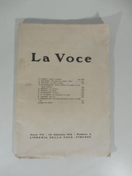 La Voce, 30 gennaio 1915 - copertina