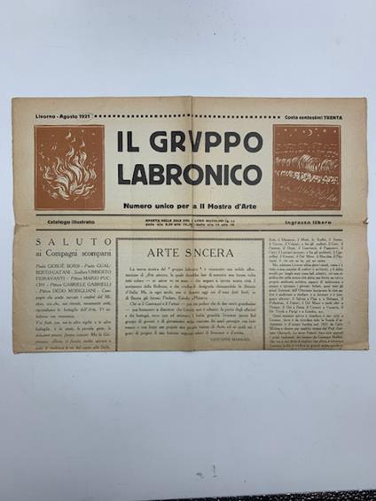 Il Gruppo Labronico. Numero unico per la II Mostra d'arte, Livorno-Agosto 1921 - copertina
