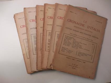 Le cronache d'Italia. Quindicinale sintetico. Lettere, scienze, arti, politica, cultura. Esce in Roma il 5 ed il 20 di ciascun mese - copertina