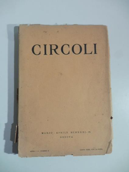 Circoli. Rivista di poesia, marzo-aprile 1931 - copertina