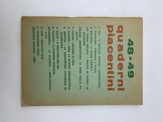 Quaderni piacentini. Anno XII, n. 48-49, gennaio 1973 - copertina