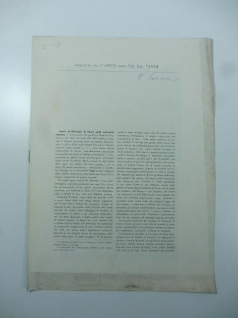 Opere di Giovanni di Paolo nelle collezioni romane - Ferdinando Forlati - copertina