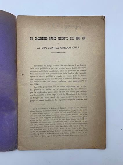 Un documento greco ritenuto del sec. XIV e la diplomatica greco-sicula - Carlo A. Garufi - copertina